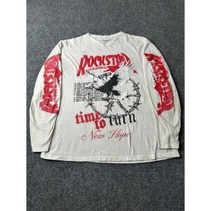 Mens Long Sleeve Rockstar Original Graphic White Red, Size L